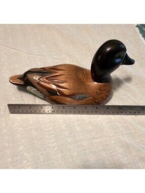 Shirley Paul Blue-Winged Teal Drake Wooden Duck Decoy Hand Carved USA Signed 11”